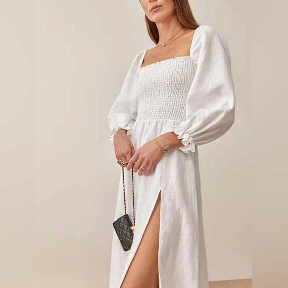 Reformation Dresses & Skirts - Reformation Gitane White Smocked Linen Sundress Small Petite